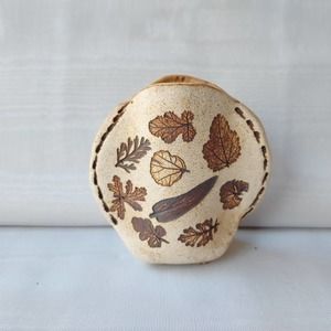 Freeman Ceramics Nature Stoneware Leaf Print Small 6" Bud Pouch Vase